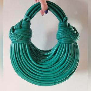 green hand woven Noodles vegan leather underarm bag